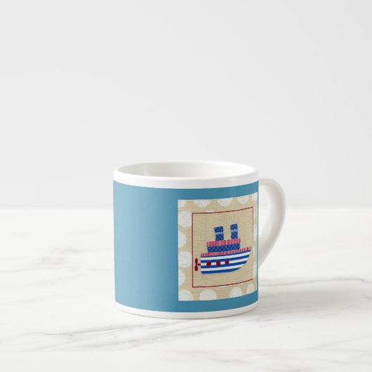 Steamship met Propeller en Blauwe Mokestacks Espresso Kop (Voorkant rechts)