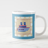 Steamship met Propeller en Blauwe Mokestacks Extra Grote Mok (Rechts)