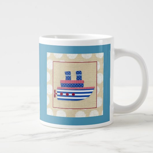 Steamship met Propeller en Blauwe Mokestacks Extra Grote Mok (Rechts)