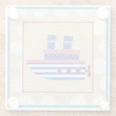 Steamship met Propeller en Blauwe Mokestacks Glazen Onderzetter (Achterkant)