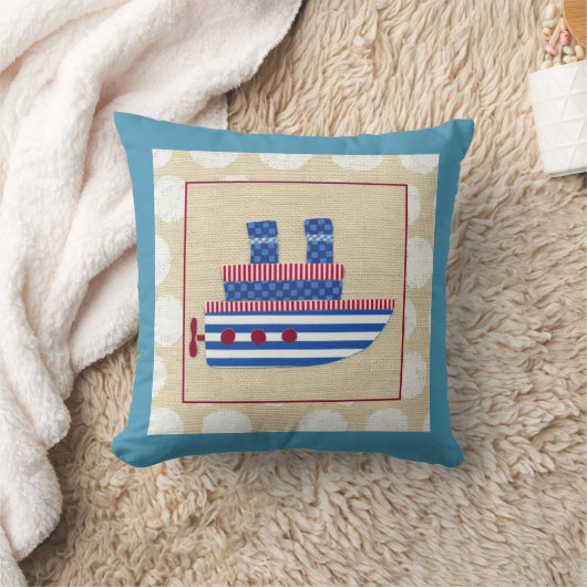 Steamship met Propeller en Blauwe Mokestacks Kussen (Deken)