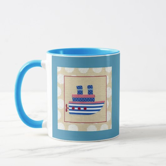 Steamship met Propeller en Blauwe Mokestacks Mok (Links)