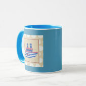 Steamship met Propeller en Blauwe Mokestacks Mok (Voorkant links)