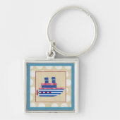Steamship met Propeller en Blauwe Mokestacks Sleutelhanger (Voorkant)