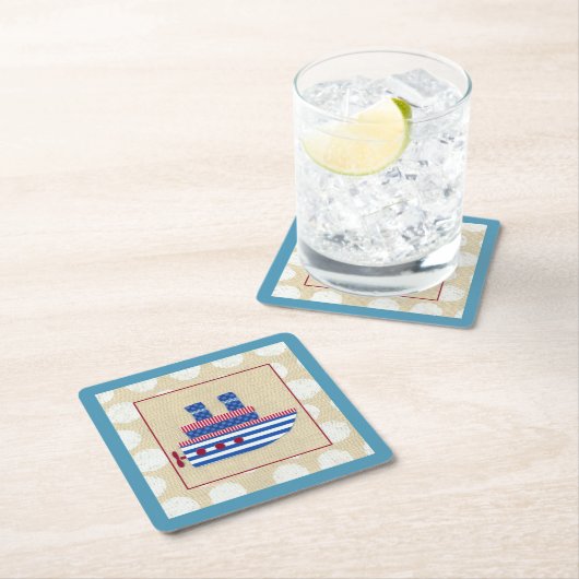 Steamship met Propeller en Blauwe Mokestacks Vierkante Kartonnen Onderzetter (Insitu)