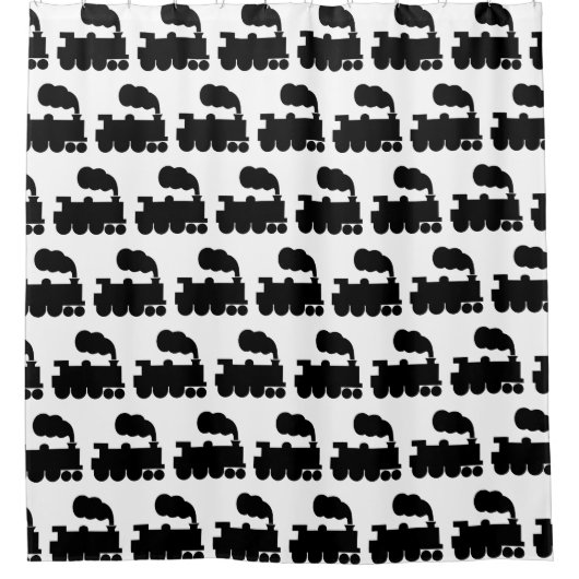Steamtrainepatroon - Zwart op wit Douchegordijn (Voorkant)