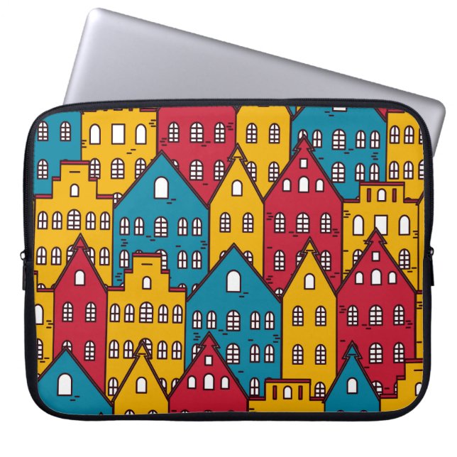 Stedelijk abstract:  stadspatroon laptop sleeve (Voorkant)