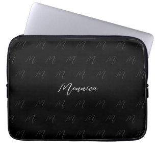 Stedelijk Monogram Zwarte Elegante Script Laptop Sleeve