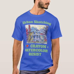 Stedelijk schetsen Ik hou van kleurpotlood + water T-shirt