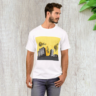 Stedelijk stadslandschap Geel en Grijs Retro Abstr T-shirt