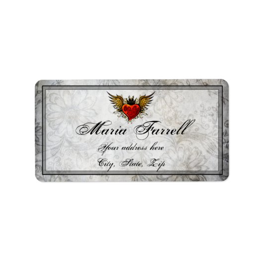  stedelijk Tattoo gevleugeld hart adreslabel Etiket (Voorkant)