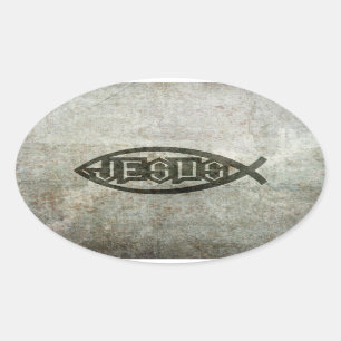 Stedelijke betonvis Jezus Vis Ovale Sticker
