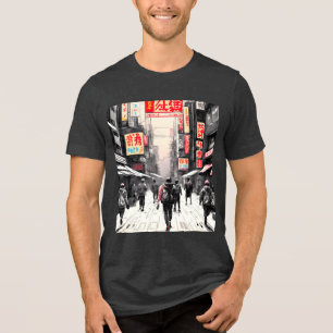 Stedelijke Cyberpunk Sfeer - Japanse Straatkunst Tri-Blend Shirt