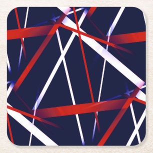 Stedelijke Geometrie Blauw Wit Rood Vierkante Kartonnen Onderzetter