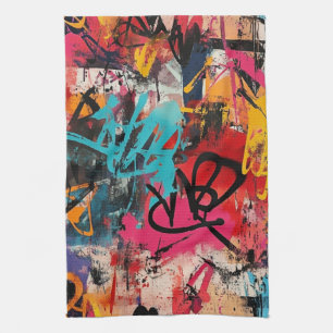 Stedelijke Graffiti Collage met Felle Kleuren Verf Theedoek