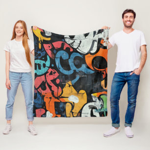 Stedelijke Graffiti Collage met Krachtige Kleuren Fleece Deken