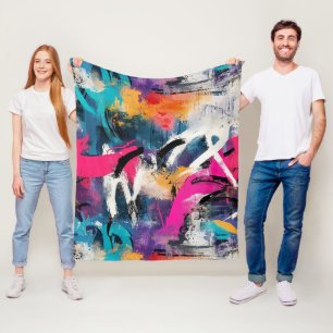 Stedelijke Graffiti Collage met Krachtige Kleuren Fleece Deken