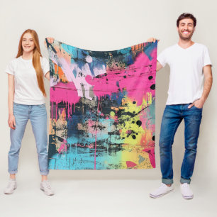Stedelijke Graffiti Collage met Krachtige Kleuren Fleece Deken