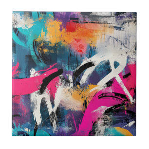 Stedelijke Graffiti Collage met Krachtige Kleuren Tegeltje