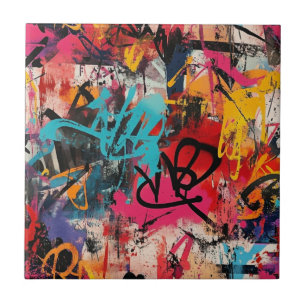 Stedelijke Graffiti Collage met Krachtige Kleuren Tegeltje