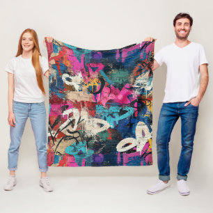 Stedelijke muur graffiti roze blauw zwart fleece deken