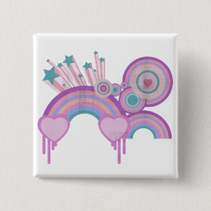 Stedelijke Regenboogsterren en Spiralen Vierkante Button 5,1 Cm