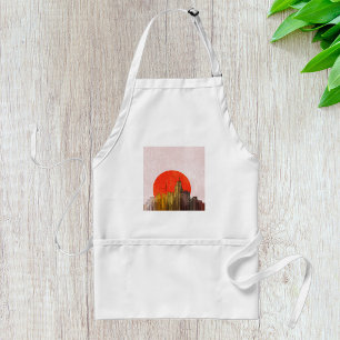 Stedelijke skyline met Red Sun Grunge Cityscape Standaard Schort