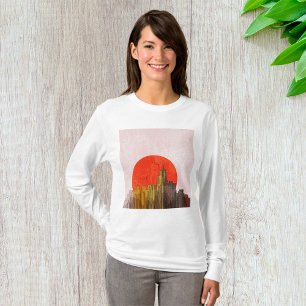 Stedelijke skyline met Red Sun Grunge Cityscape T-shirt