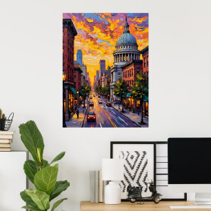 stedelijke zonsondergang poster