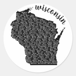 Steden in de Zwarte Kaart van Wisconsin Ronde Sticker