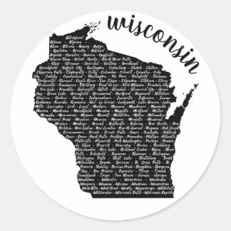 Steden in de Zwarte Kaart van Wisconsin Ronde Sticker