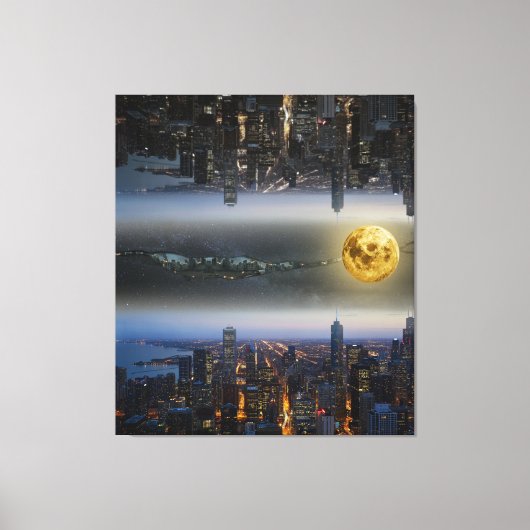 Steden omhoog en Onder Fantasy Landschap Canvas Afdruk (Voorkant)