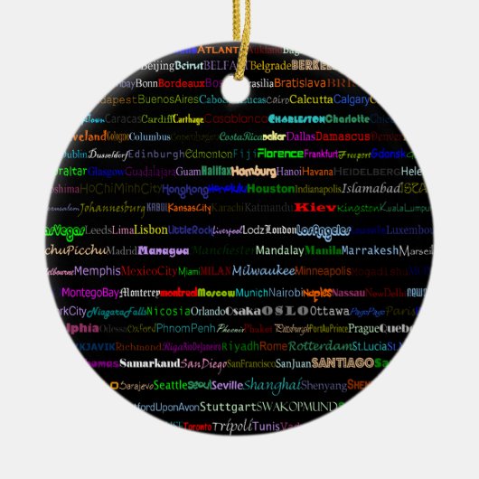 Steden van het World Text Design I Circle Ornament (Voorkant)