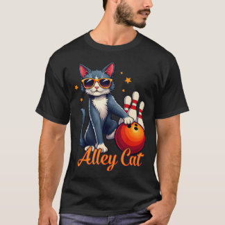 Steeg Een Kat Bowling Speler Retro Zonnebril Kitty T-shirt