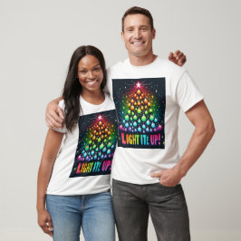 Steek het aan! – Regenboog kerstboom T-shirt
