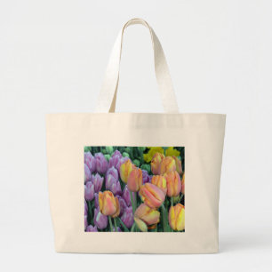 Steek van kleurrijke tulpen grote tote bag