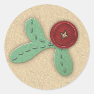 Steekproef Holly Sprig Faux Felt & Embroidery Ronde Sticker