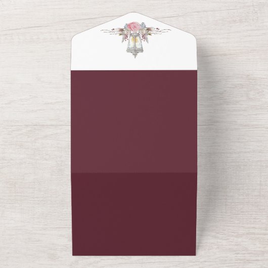 Steekproef Rustieke Bloemen Rozen & Lantaarn Winte All In One Uitnodiging (Buitenkant)