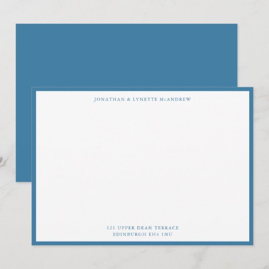 Steel Blue Classic Border Flat Note Card Notitiekaartje (Voorkant / Achterkant)