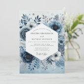 Steel Blue Misty Flora Wedding Kaart (Staand voorkant)