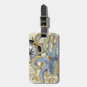 Steel Blue Octopus Music Compass Bagagelabel