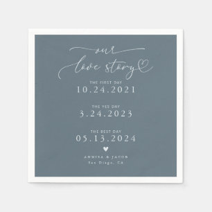 Steel Blue Ons liefdesverhaal Elegant Script Weddi Servet
