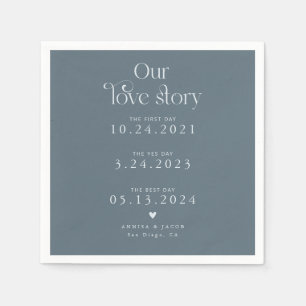 Steel Blue Our Love Story Retro Trouwservet Servet