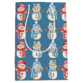 Steel Blue Snowmen Medium Gift Bag Medium Cadeauzakje (Voorkant)
