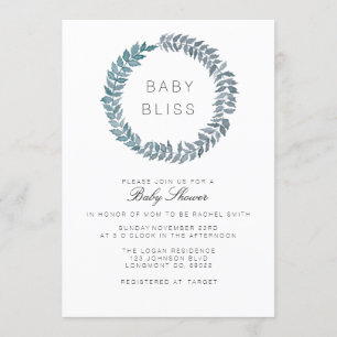 Steel Blue Vine Waterverf krans Baby shower Kaart