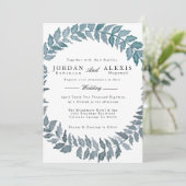 Steel Blue Vine | Waterverf krans bruiloft Kaart (Staand voorkant)