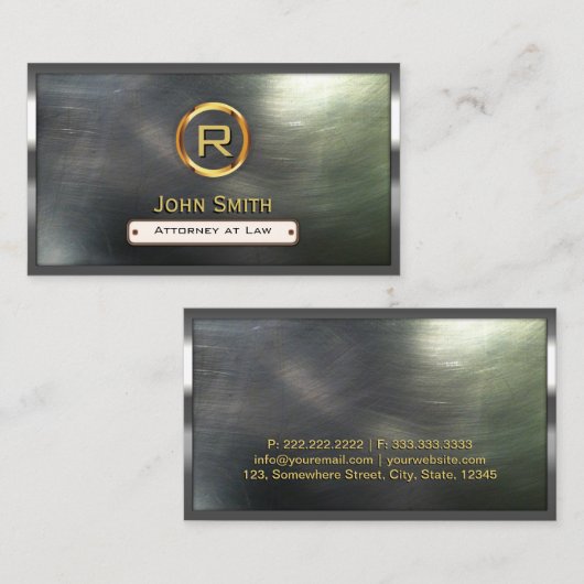 Steel Border Gold Monogram Lawyer Visitekaartje (Voorkant / Achterkant)