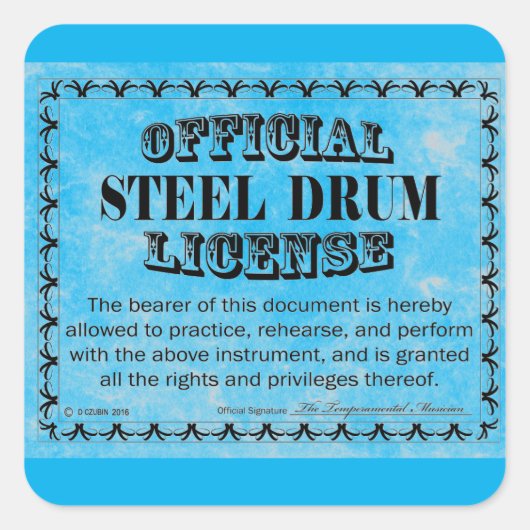 Steel Drum Licence Square Sticker (Voorkant)