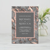 Steel Grey Marble Roos Gold All in One Wedding Kaart (Staand voorkant)