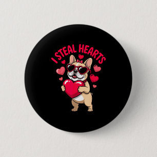 Steel harten franse buldog valentijn grappige hond ronde button 5,7 cm